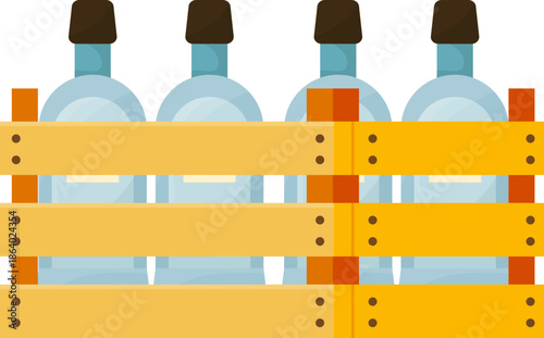 Vector Alcohol Bottle and Beverage Crate Icon Set - Beer Wine and Spirits Flat Illustration