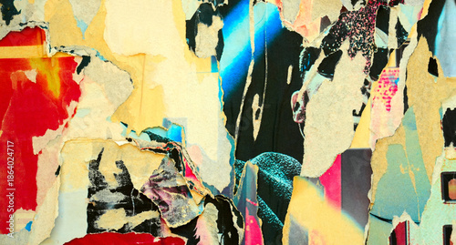 Posters old colorful ripped torn grunge backgrounds creased crumpled paper backdrop surface placard empty space for text      © Nikola