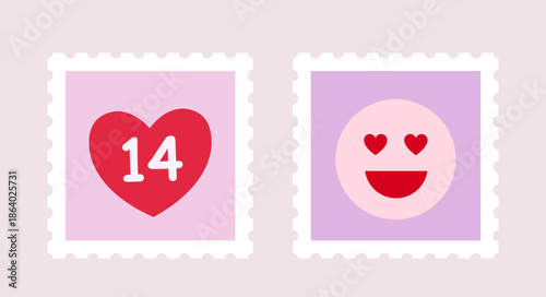 Set of Cute Valentine's Day stamp flat vector illustration.
Transparent background.