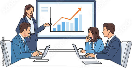 Young Startup Team Brainstorming and Sharing Ideas in Modern Office - Vector Illustration
