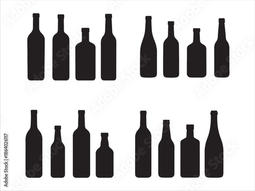Collection of various bottle silhouettes isolated on white background