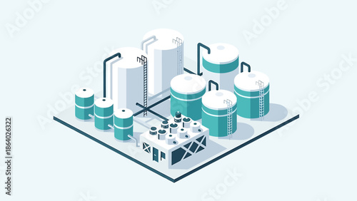Industrial production complex featuring large storage tanks and advanced processing equipment