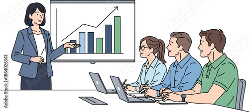 Young Startup Team Brainstorming and Sharing Ideas in Modern Office - Vector Illustration
