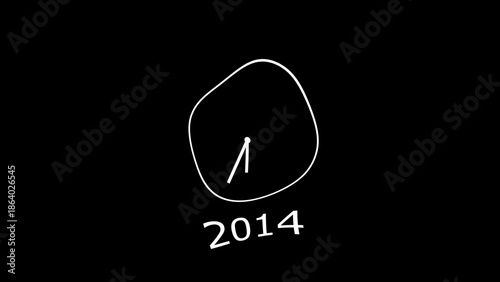 White abstract clock shape with year 2014 on black background time