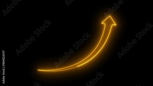 Foto Yellow neon upward curving arrow on a black background gold curve