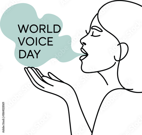Woman blowing a kiss with text World Voice Day in a speech bubble vocal speaking