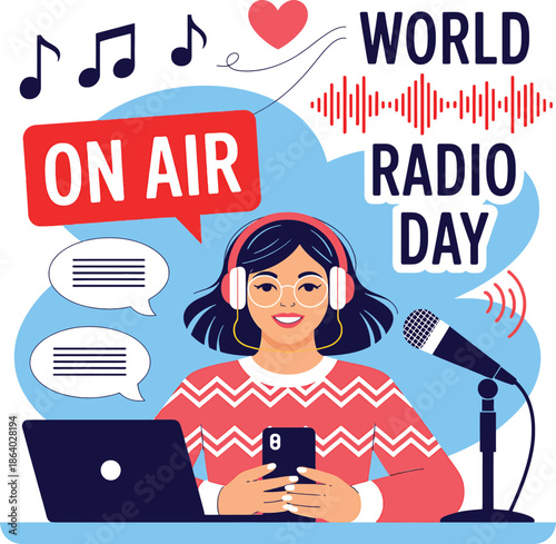 World Radio Day Illustration with On Air Broadcast Theme