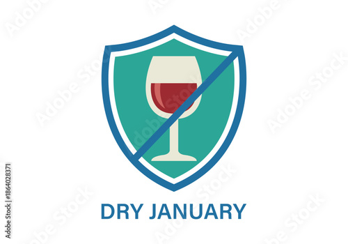 Escudo de protección con copa de vino tachada para representar la campaña de salud dry january sin alcohol