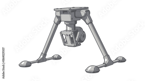 Technical drawing of a drone landing gear with an integrated camera gimbal system.