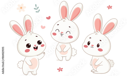  Cute Bunny Rabbits Vector Set  .