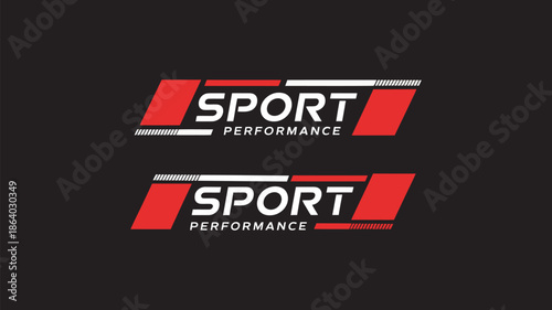 Sport Performance Logo with Red and White Accents on Black Background