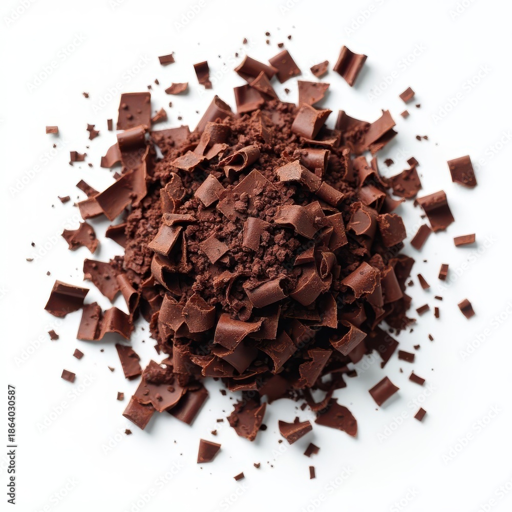 Fototapeta premium Rich Chocolate Shavings and Cocoa Powder on White Surface