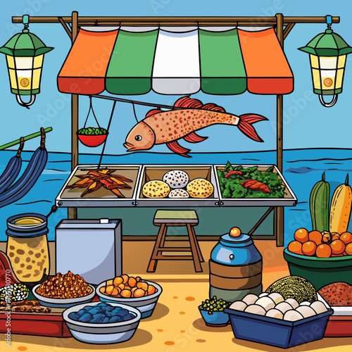 variation of seafood at a Thai market
