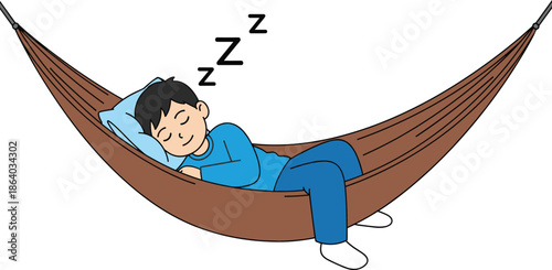 Sleeping person in hammock, bedtime rest concept, cozy nap illustration, peaceful sleep pose, night relaxation scene - flat vector illustration