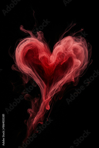 Red smoke forming heart shape against black background art