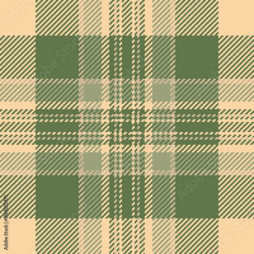 Installing texture vector tartan, kilt textile fabric seamless. Row check plaid pattern background in green and orange colors.