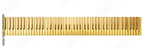 Luxurious golden piano keyboard: Full 88 keys made of solid gold - ACES 2.0 high resolution created by 3D render transparent png file.