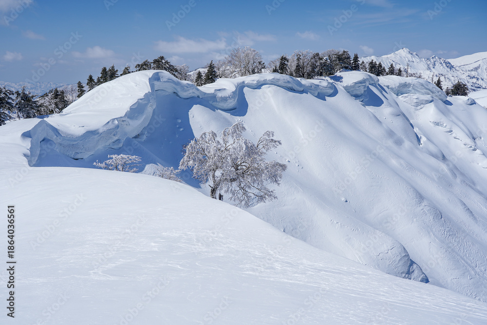 Obraz premium 冬の野谷荘司山登山で見える雪景色