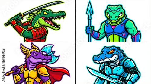 Crocodile RPG Character Collection – Tank, Archer, Mage and Soldier
