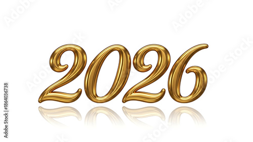 Golden 2026 Numbers, Shiny Reflection, New Year Concept