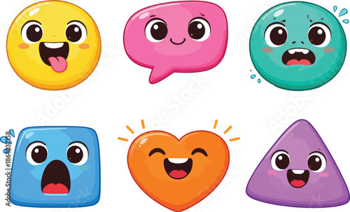 Wallpaper Mural Modern collection of cute abstract basic shape characters with funny faces, an expressive geometric sticker set for digital use Torontodigital.ca