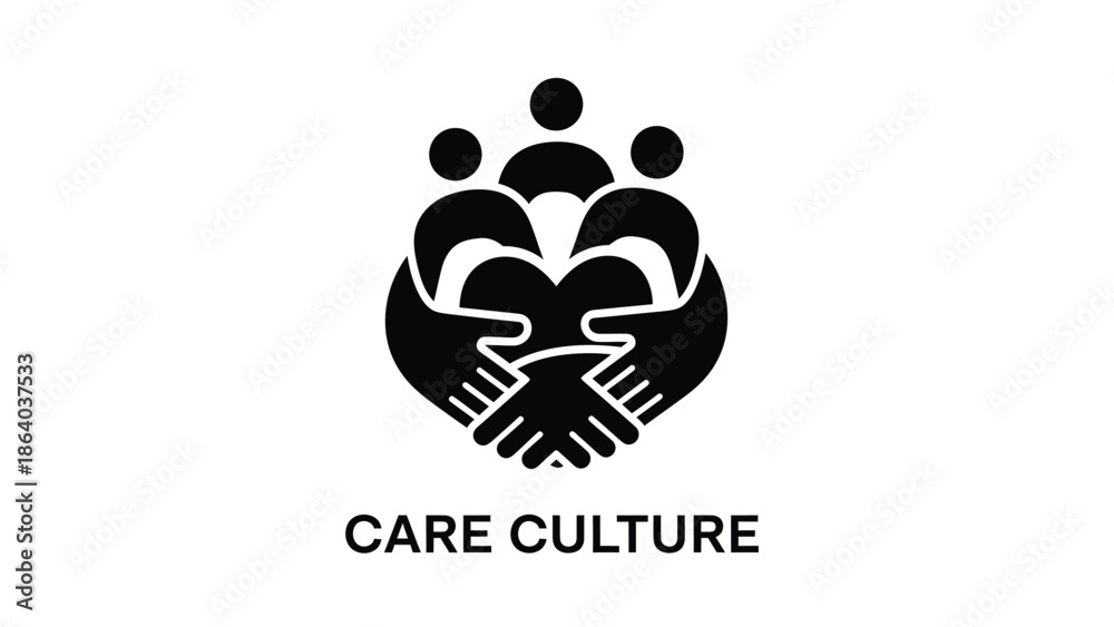 Obraz premium A stylized black logo depicts a group of people embracing hands symbolizing unity and support