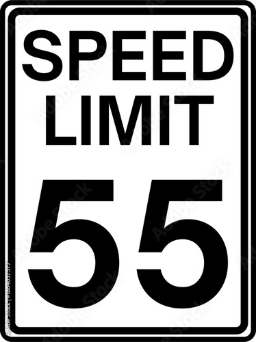 Speed limit 55 miles per hour traffic sign, Speed limit 55 mph sign