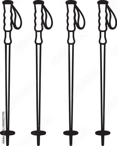 Set of Nordic walking poles Outline vector illustration isolated On Transparent Background
