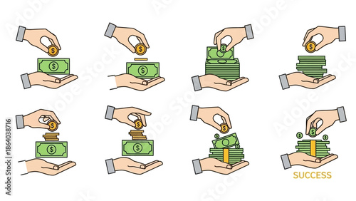 Hands stacking money and coins illustrating financial growth and savings.