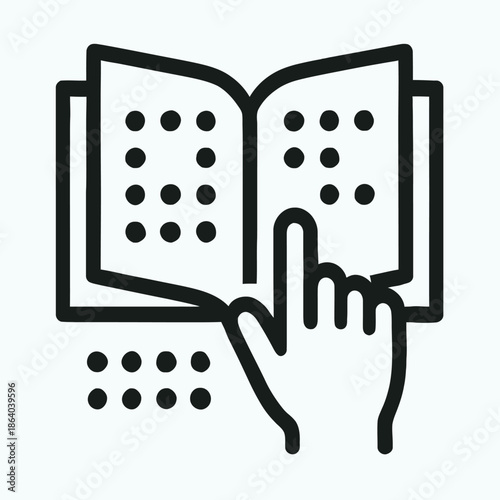 Print  Braille Book with Hand Icon, Accessibility Education Symbol for Visually Impaired, Flat Vector Illustration