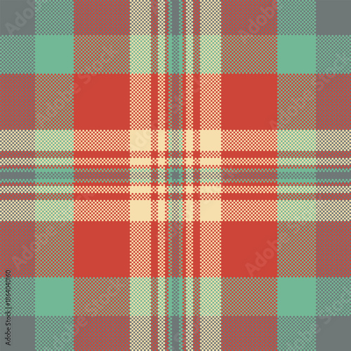 Printout pattern seamless fabric, usa vector textile background. Smooth texture tartan plaid check in red and mint colors.