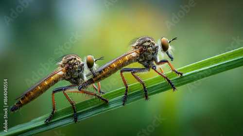 Wallpaper Mural Paired Robber Flies Perched on Grass Torontodigital.ca
