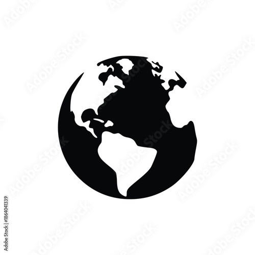 A black silhouette of the western hemisphere on a white background