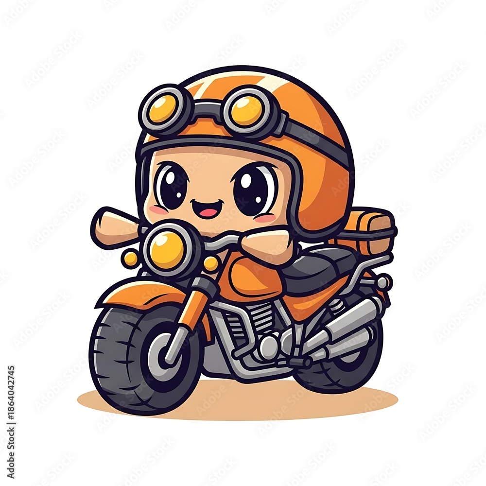 Obraz premium Cartoon character riding motorcycle with helmet.
