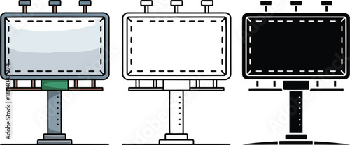 Blank billboards silhouette & Outline and illustration set isolated on transparent background