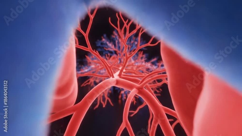 Intricate Lung Anatomy: A detailed, three-dimensional rendering reveals the delicate network of vessels within a lung, emphasizing its vital role in the respiratory system. 
