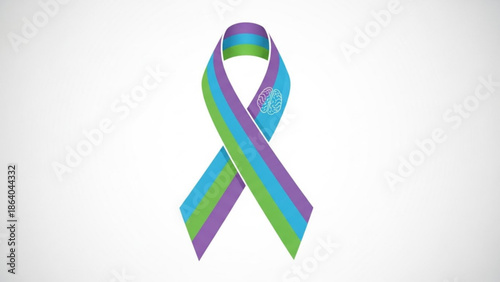 Awareness ribbon with teal purple and blue stripes symbolizing support for various causes isolated on white