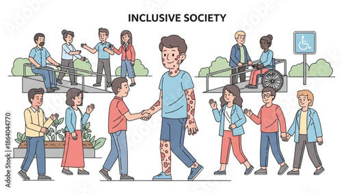 Diverse group of people in an inclusive society showing acceptance and community vector illustration for social awareness and diversity concepts