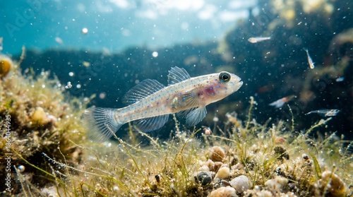 Colorful Fish Swimming Amongst Algae and Underwater Vegetation in a Serene Ocean Environment
