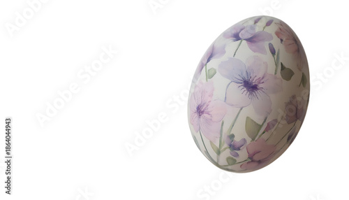 an Easter egg with painted flowers on a transparent background