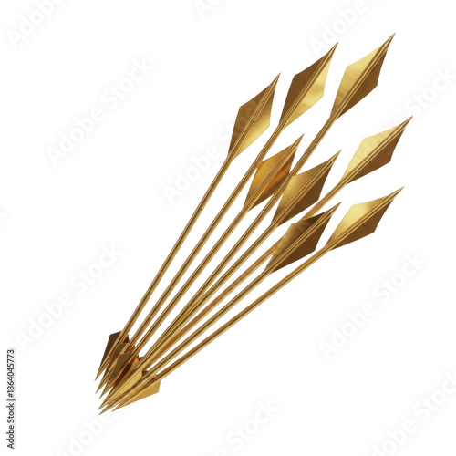 Bundle of golden arrows isolated on transparent background