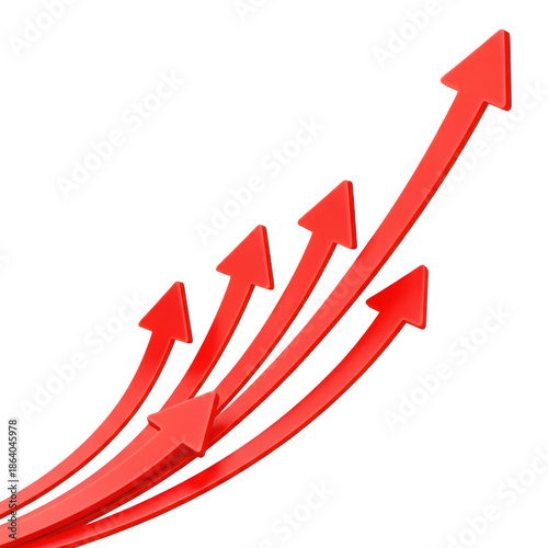 Red arrows pointing upward isolated on transparent background