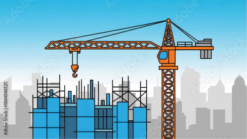 Construction site with crane building modern cityscape skyline
