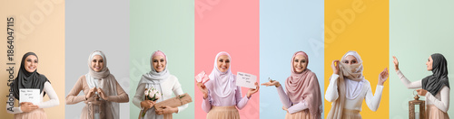 Set of young Muslim woman c...