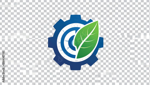 Eco friendly technology logo with leaf and gear