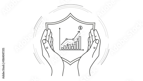 Hands Protecting Financial Growth Chart Shield Security Concept.