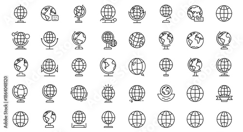 Set of Globe Icons Flat Design Style World Map Planet Earth Sphere Globe Earth Representation Various Globe Icons