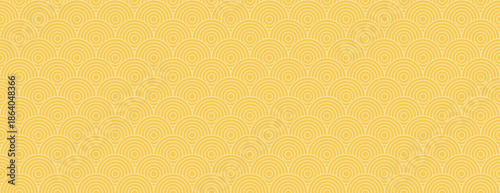 Yellow Japanese wave pattern background. Seamless traditional Seigaiha oriental ornament for fabric, wallpaper, and packaging design. Editable vector illustration.