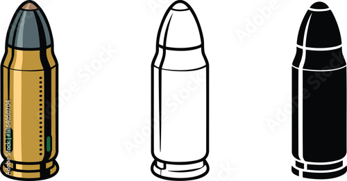 Bullet silhouette & Outline and illustration set isolated on transparent background