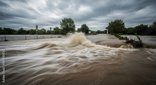 Flooded Roadway with Turbulent Water Flow